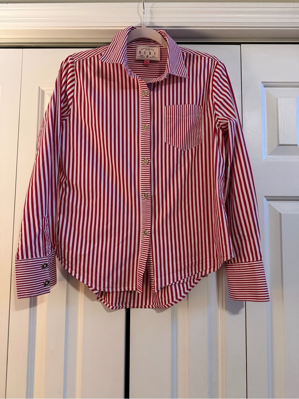 Buru Woven Striped Woven Button Down Long Sleeve Shirt
